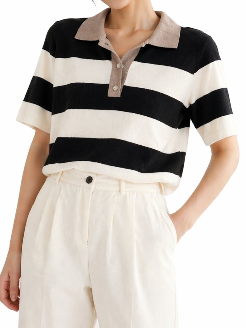 Abercrombie Women’s LuxeLoft Short-Sleeve Sweater Polo Size S | Striped Knit Top